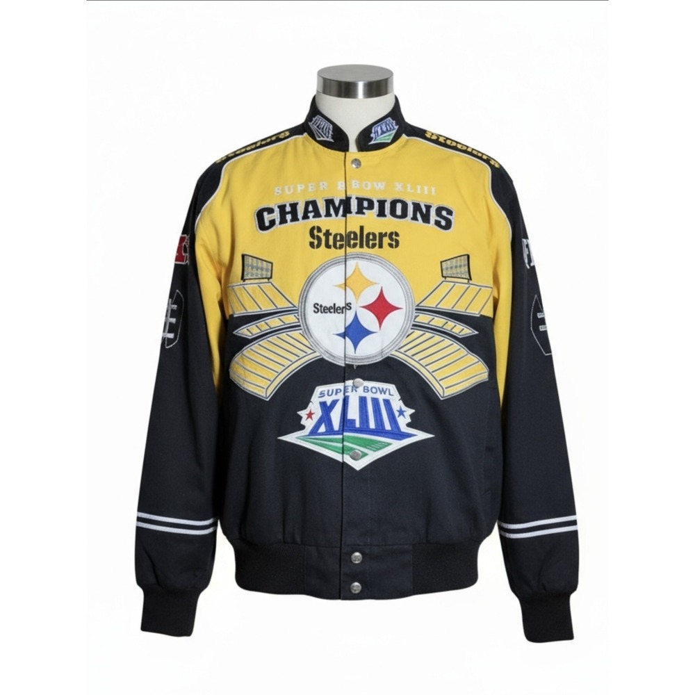 Vintage Pittsburgh Steelers Super‎ Bowl XLIII Champions Jacket XL NFL Black Gold